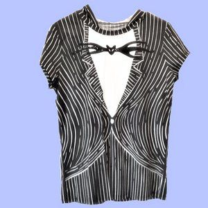 Jack Skellington Black & White Hooded Tunic T-shirt w/ Sequins Sz L